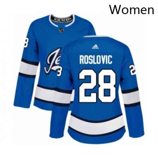 Womens Adidas Winnipeg Jets 28 Jack Roslovic Authentic Blue Alternate NHL Jersey